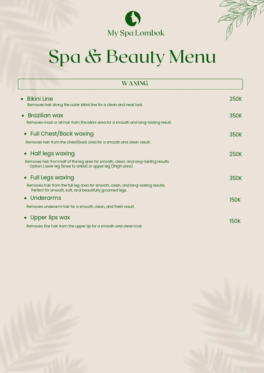 Special spa package deals and couple treatment menu at MY SPA LOMBOK Kuta Mandalika